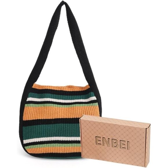 Women's Black-A Shoulder Handbags Crocheted Bags Large Knit Bag Tote Bag - Picture 3 of 9